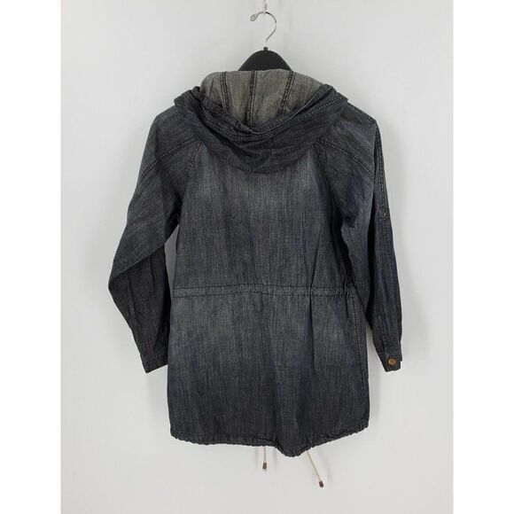 Ellison Denim Jacket Womens Hooded Roll Tab Sleeve Zip Button Front Blue Small - Picture 5 of 10